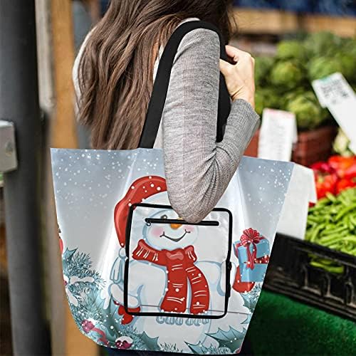 Божиќна картичка Снежен човек во Дедо Мраз, преклопено рамо торбичка торба за еднократна употреба на намирници, торба за торбички