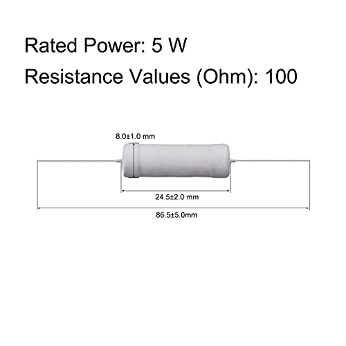 Uxcell 50pcs 100 ом отпорник, 5W 5% толеранција на метални оксидни филмски отпорници, аксијално олово, доказ за пламен за електронски проекти