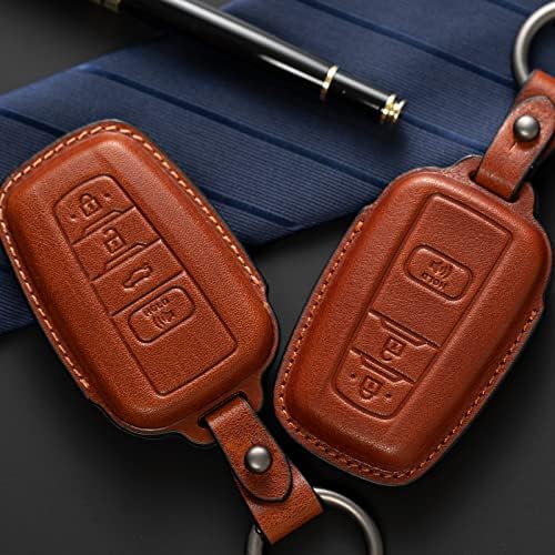 Smyfob компатибилен со Toyota Key Fob Cover Leather Toyota Keychain Holder Case Case Patector Avalon Camry Trd Corolla Highlander Prius