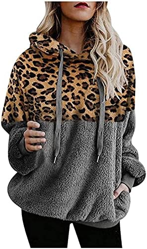 Favipt Fleece Holdies for Women Зимско топло полу -патент на Sherpa Sweatshirt плус големина џемпер со долги ракави со џебови