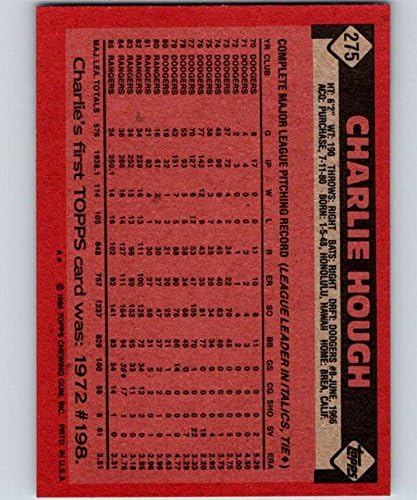 1986 Топс Бејзбол 275 Чарли Хаф Тексас Ренџерс Официјална картичка за трговија со МЛБ