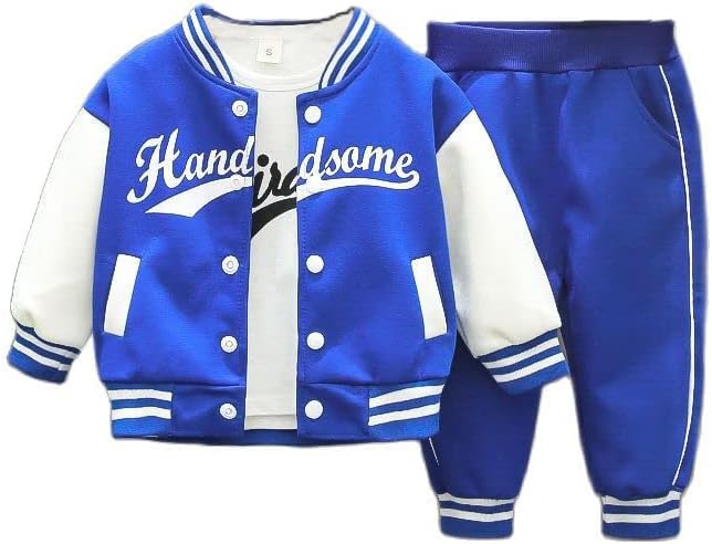 Yikiurl бебешка облека облека облека за момчиња и девојчиња бејзбол јакна +маица +пантолони 3 парчиња детска училишна облека