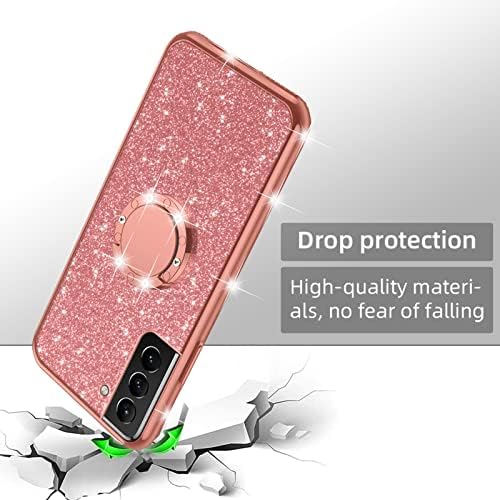 За Galaxy S22 5G 6,1 Case Luxury Cute Soft TPU Silicone Glitter Cover за девојчиња со жени со дијамантски прстен киксот на браник на браник шок -обвивка за заштитен телефон за целото тело за Samsung