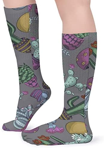 Кактуси сукуленти цвеќиња спортски чорапи топли цевки чорапи високи чорапи за жени мажи кои работат обична забава