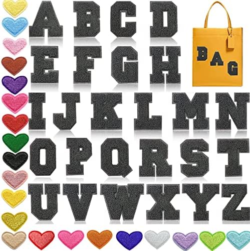 Лепенки за букви од chenille железо на букви а-z бело со 22 закрпи во форма на срцева боја поправка закрпи за закрпи за букви за облека