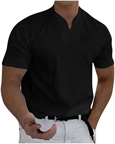 Летни врвови со кратки ракави за мажи, спортска ладна мускулна цврста боја маица обичен лесен пуловер против кошула за вратот на вратот од вратот