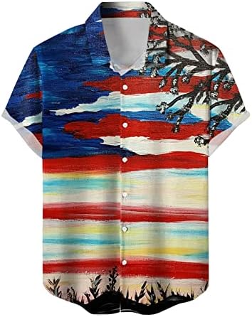 2023 година Нова машка случајна американска американска ден за печатење печати за печатење кошула со кратки ракави за кратки