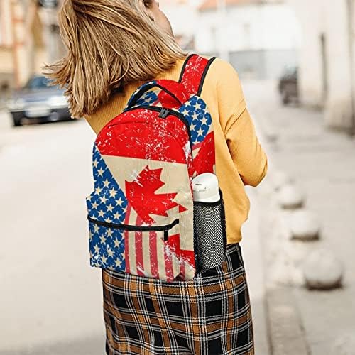 Американско и Канада Ретро знаме Класично основно ранец за патувања Обични дневни пакувања рамената торба за шопинг за книги во училишна