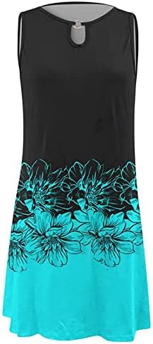 Фустани за жени случајни летни цветни печатени резервоари без ракави фустан, шулење на лабава плажа Кратка мини