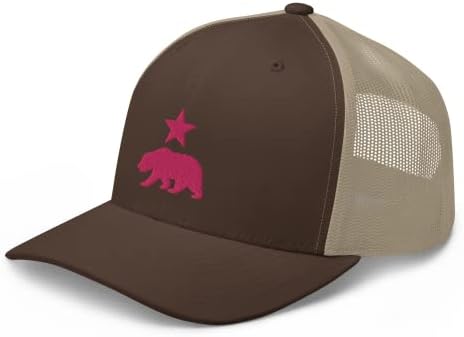 Rivemug Women California Premium Trucker Hat везена мечка и starвезда заоблена сметка за средна круна, капаче за мрежни мрежи за жени