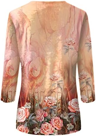 Женска кошула удобни маички за жени летни врвови околу вратот три четвртина ракав удобно цветно печатење