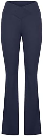 Panенски панталони за фустани за фустани V Кросовер тренингот хеланки со високи половини широки нозе одбледени јога панталони подигање