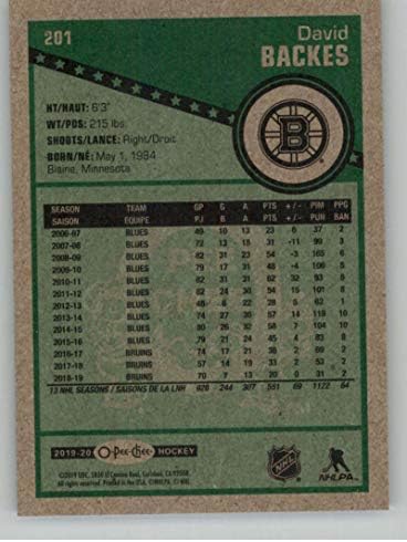 2019-20 O-Pee-Chee Retro #201 David Backes Boston Bruins NHL Hockey Trading Card