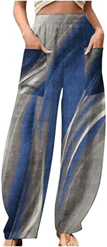 Цветни постелнини панталони за жени меки боемски јога панталони памучни постелнина широка нога еластична лента за половината каприс панталони