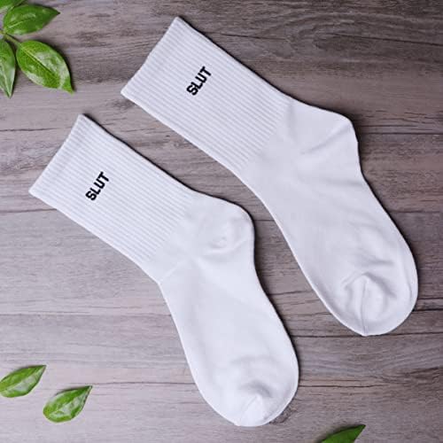 SOIMISS 1 пар бели чорапи унисекс писмо памучни чорапи обични ребрести плетени глуждови високи чорапи