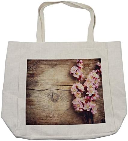 Амбесон-цветна торба за купување, пролетен цвет на дрвена маса романтична природна фарма во село во стилот на село, еколошка торба за еднократна
