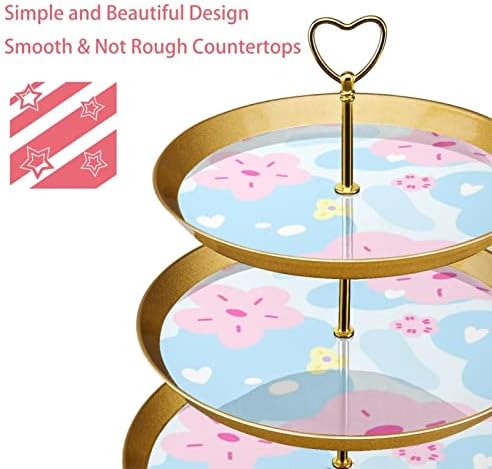 LLNSUPPLY Сини И Розови Цвеќиња 3-ниво Пластични Cupcake Штанд Служат Послужавник-Златен Елегантен Декоративен Десерт Торта Штанд
