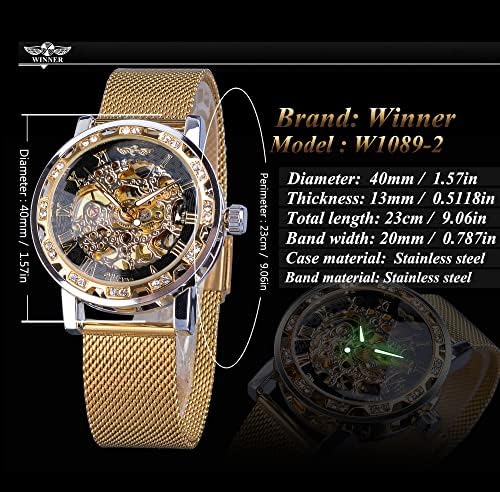 Победник Ретро прирачник Механички часовник со скелети со дијамант и резба цвет занаетчиски мажи Скелет на зглобот Механички класичен
