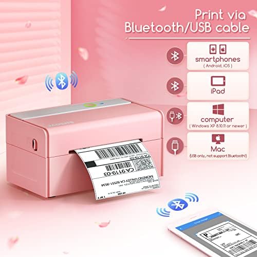 Jadens Pink Termal Label Printer и држач за бела етикета, држач за етикети за ролни и етикети со вентилатори и печатач за термичка етикета