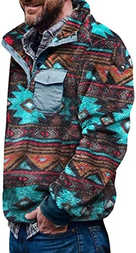XXBR машки обични западни ацтеки џемпери шик предниот џемп џампер палто копче јака случајни графички џемпери на пуловер