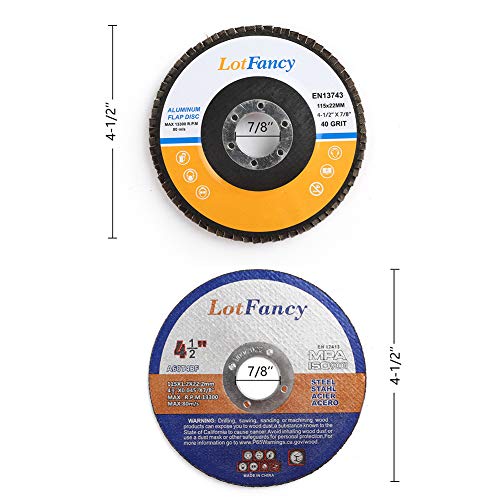 LOTFCANCY 20 FLAP DISC 4 1/2 инчи и 10 тркала за сечење, 40 60 80 120 мелење тркала за мелење, абразивни алуминиум оксид, тип