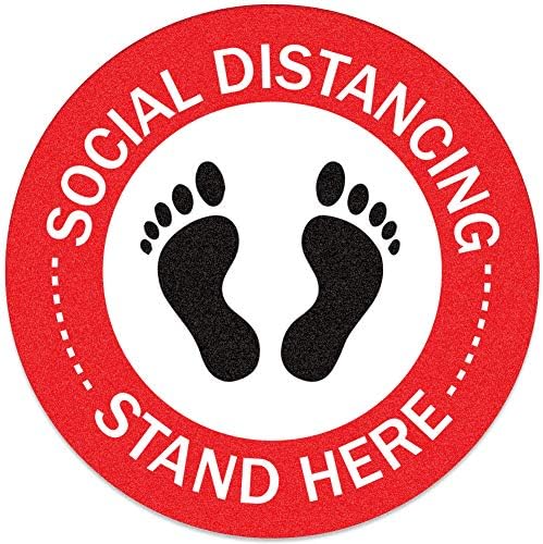 XJF Социјално дистанцирање на подот, 5 парчиња, круг, 6,75 налепница за социјално растојание, безбедносен знак за продавница,