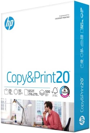 HP печатач хартија | 8,5 x 11 хартија | Копирај и печати 20 lb | 1 рем - 500 листови | 92 светла | Направено во САД - FSC Сертифициран