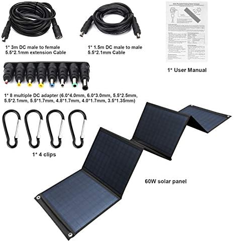 Keshoyal преклопен соларен панел-60W преносни соларни панели со 5V USB и 18V DC за кампување, мобилен телефон, таблет и 5-18V уреди-компатибилен