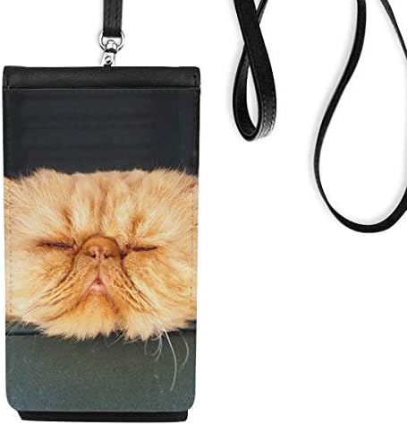 Animalивотно смешна жолта мачка пука телефонска чанта чанта што виси мобилна торбичка црн џеб