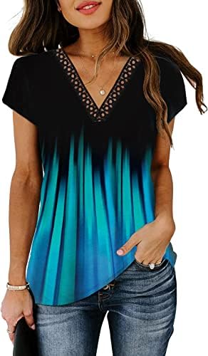 Etcyy женски летни врвови 2023 трендовски резервоар врвови лабава чипка цветна печатена капаче за ракави маички блузи