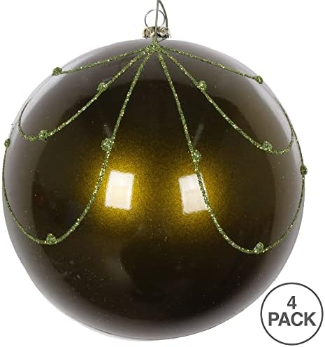Викерман 4,75 Божиќна украсна шема на завеса топка, маслиново бонбони завршете со сјај за завеса, распрскувана пластика, декорација на Божиќно