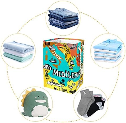 Папки за перење со рачки водоотпорен склоплив алишта за перење за отпадоци за складирање Детска соба Домашна организатор мапа на Медитеранот, 19.3x11.8x15.9 во