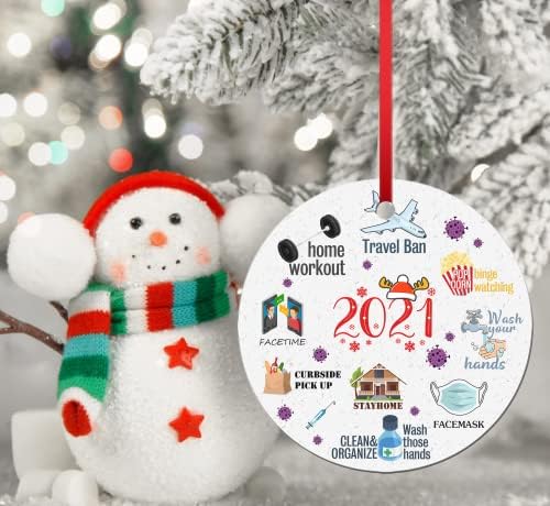 Карантински украси 2021 настан Божиќни украси Пандемични моменти новогодишна елка што висат украси со двојна керамичка тркалезна украс 3 Дедо