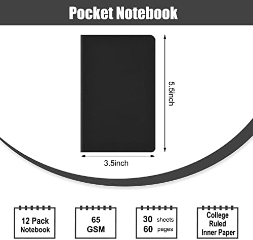 EOOUT 12 пакувања Мали тетратки со големина на џеб со големина на џеб, 3,5 x 5,5 мини лаптопи за меки плодови, мали црни тетратки
