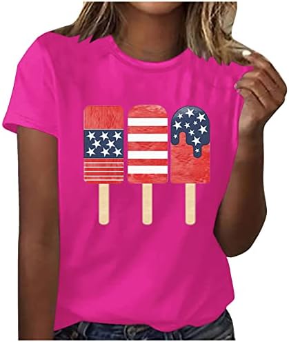 Денот на независноста кошули женски летни ладни врвови смешни графички маица симпатични врвови кратки ракави екипаж на вратот маички 4-ти јули