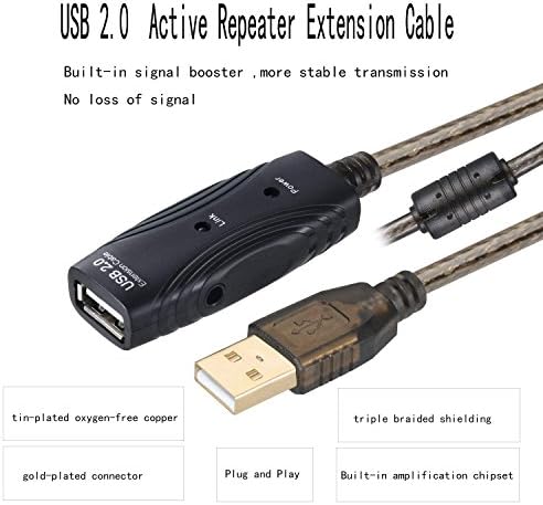 SAISN USB 2.0 A-Male to A-женски активен кабел за продолжување со адаптер за напојување со струја
