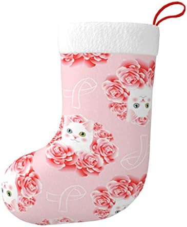 Божиќни чорапи за божиќни чорапи Кити розова свест панделка со двострана камин што виси чорапи