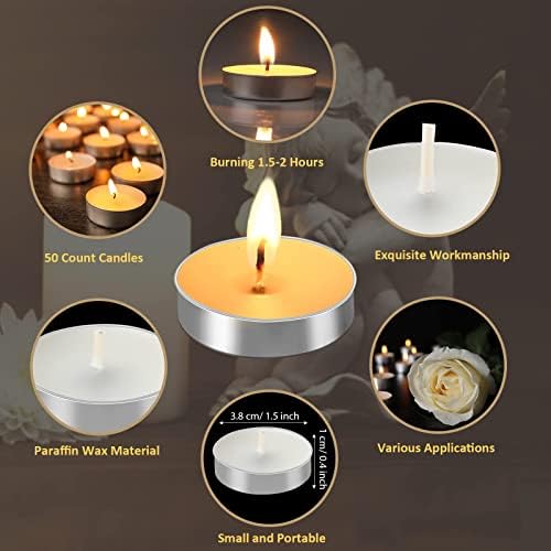 Coume 50 Постави погребни фаворити Меморијални свеќи за светлина, кои не се издвоени бели свеќи за погребни подароци со картички за сочувство