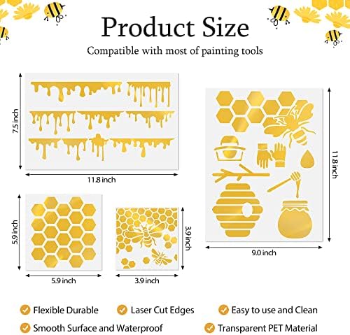 17 компјутери пчела саќе, матрици за еднократно пчела, матрици за сликање на дрва шестоаголник за цртање образец мед чешел пчела