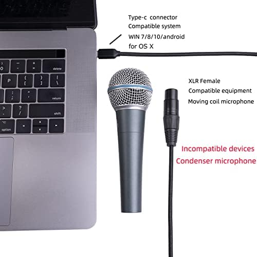 Sanpyl USB C до XLR Femaleенски кабел, XLR машки до женски балансиран кабел за микрофон УСБ микрофон кабел компатибилен со таблети