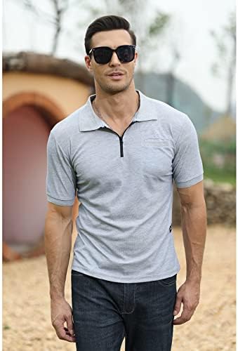 Shaganup Машка модна патент Поло кошули со кратки ракави за голф тенок вклопувачки обични маици со џеб