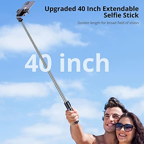 Atumtek 40 Selfie Stick Tripod, Extendable Bluetooth Selfie Stick со безжичен далечински управувач за iPhone 13/12/12 Pro/11/11 Pro/XS/XR/X/8/7