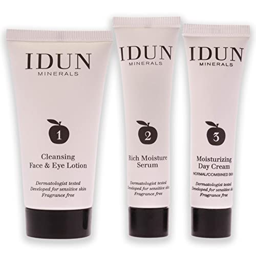 IDUN Minerals Навлажнувачка колекција на патувања - Лосион за чистење на лице и очи: Отстранува нечистотија/водоотпорна шминка - Богат серум за влага: Зголемување на хидр?
