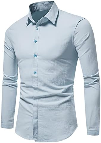 Машки деловни долги кошули со цврста боја на цврста боја, надолу со плакета, обичен тенок фит долга ракав Турнаунд, горната кошула на блуза