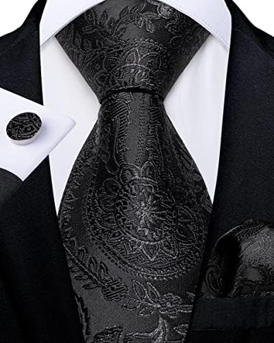 Дибангу свилен патент Врски за мажи, ткаени Paisley/Solid/Claid Preted Tie и Pocket Square Cufflinks Поставени прилагодливи