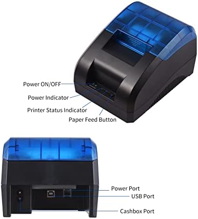 Печатач за прием на Huiop, 58мм Термички прием за печатач Десктоп USB & BT безжичен печатење за печатење на лого со лого со 1 ролна хартија
