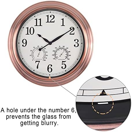 Vigorwise 16 инчи на отворен wallиден часовник, метален водоотпорен wallиден часовник со температура и влажност, големи wallидни часовници кои