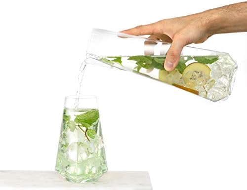 Pitherојт Инфинити Питач за вода - 43oz Делукс стакло стомна - Премиум квалитетен кристален лимонада стомна - Елегантен класичен дизајн - Совршен