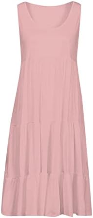 Летни фустани за жени 2023 каузална лабава цветна печатена плажа А-линија фустан симпатична тркалезна врата без ракави миди фустани