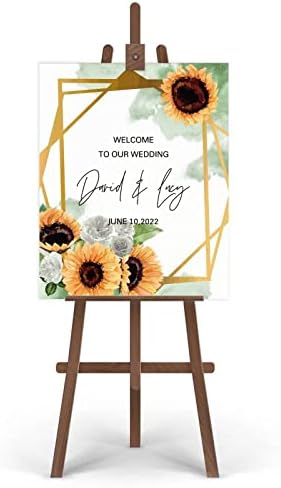 Дрво свадба добредојде Сончогледи цвеќиња г -дин и г -ѓа плажа Свадба церемонија знак прилагодено на имиња на невеста и младоженец датум